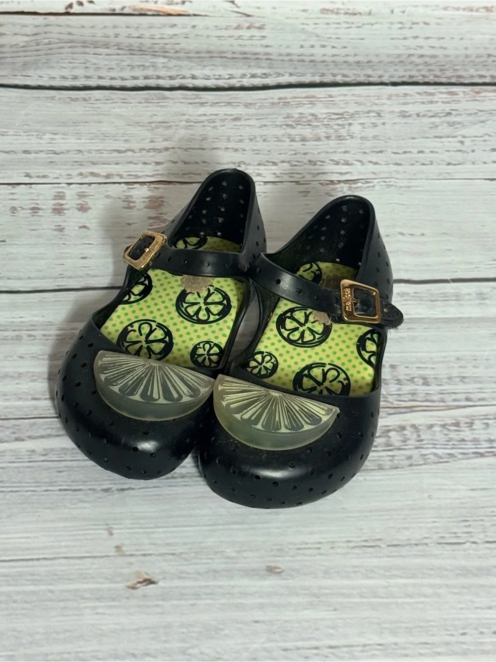 Mini Melissa Black Mary Jane Jelly Shoes with Lime Accent